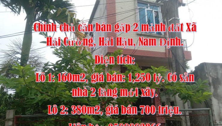 Chính chủ cần bán gấp 2 mảnh đất Xã Hải Cường, Hải Hậu, Nam Định.