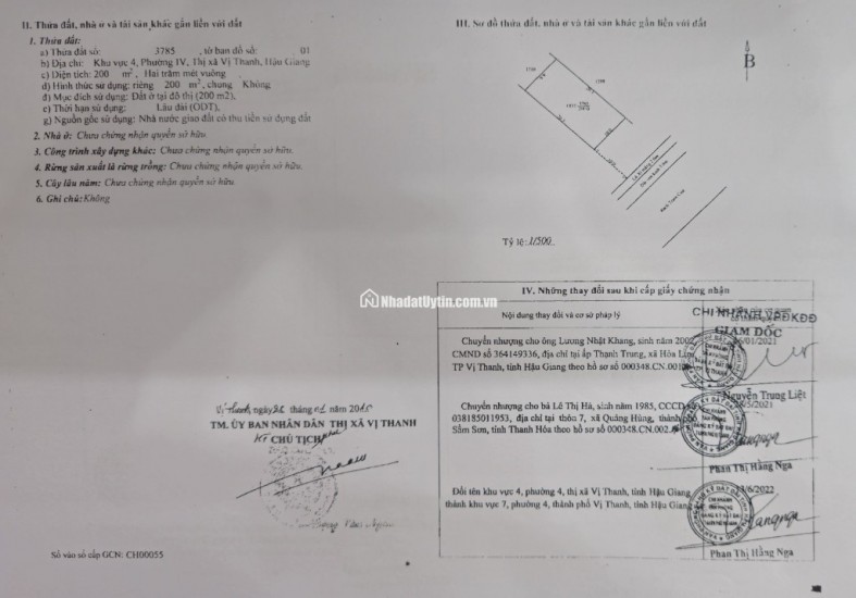 CẦN BÁN ĐẤT NỀN TẠI TP VỊ THANH (CÓ 410m2 THỔ CƯ) GIÁ 1,2 TỶ