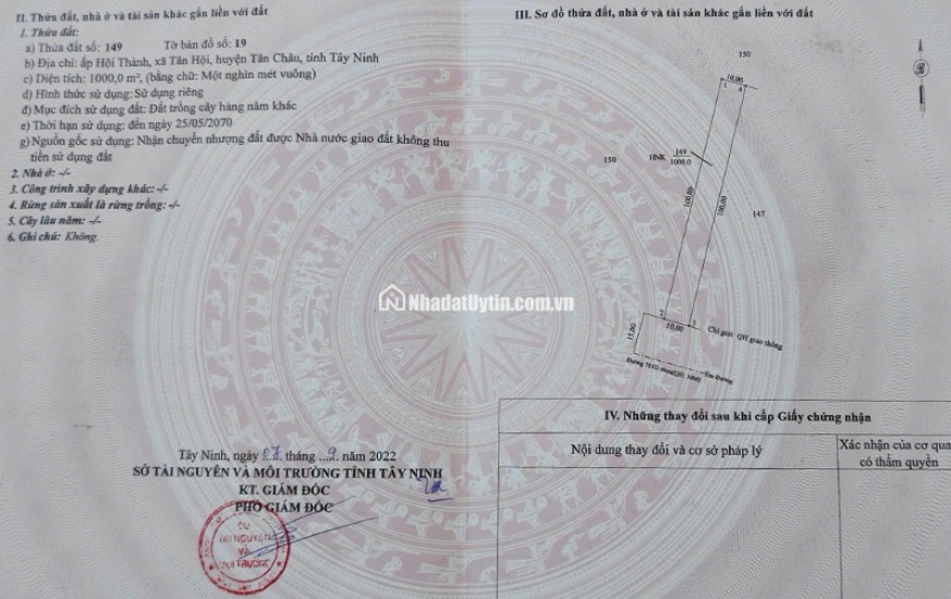 Chính chủ bán gấp lô đất 1000m2 - giá tốt - sổ hồng riêng