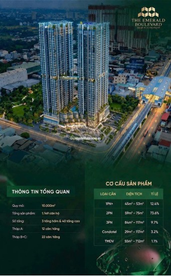 THE EMERALD BOULEVARD - CĂN HỘ CAO CẤP MẶT TIỀN QL13. BOOKING CHỈ 50 TRIỆU - HOÀN LẠI 100%. LH:0978007184.