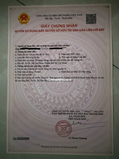 BÁN CHCC XÃ TÂN NHỰT– 85MV 2PN2VS – NỘI THẤT CƠ BẢN - SHR - CHỈ 3.1 TỶ. LH:0906645077.