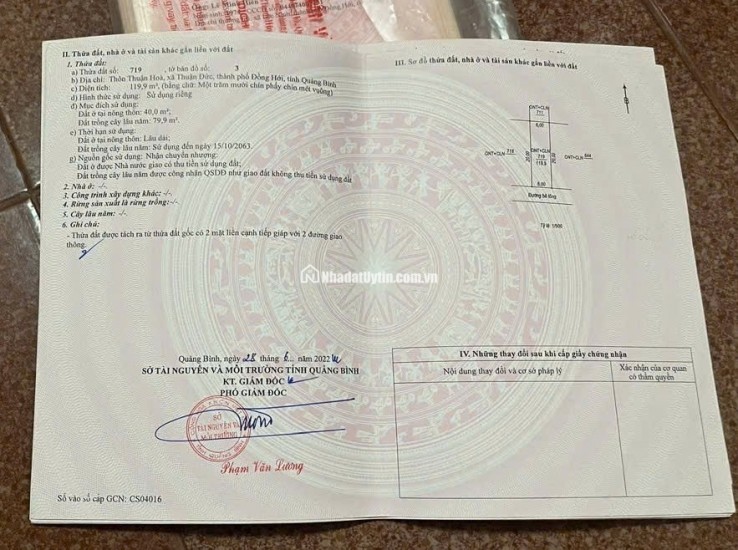 BÁN ĐẤT TP ĐỒNG HỚI, TỈNH QUẢNG BÌNH, SỔ HỒNG RIÊNG, CHỈ 500TR/LÔ. LH:0945576667