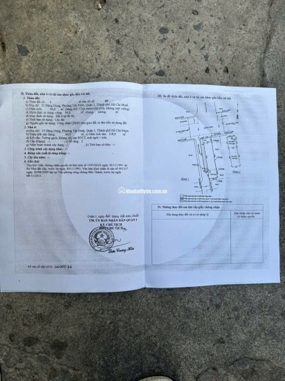 BÁN NHÀ MT SỐ 35 ĐẶNG DUNG PHƯỜNG TÂN ĐỊNH QUẬN 1 (94M2 SHR 33 TỶ) LH:0938627299.
