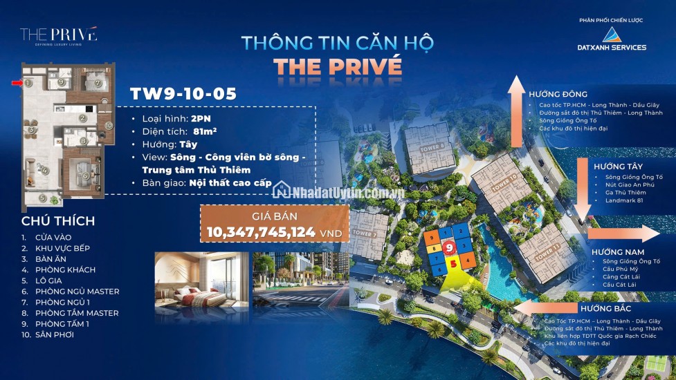Bán căn hộ 2 PN dự án The Prive trung tâm quận 2 view ba mặt giáp sông. chỉ 10% ký Hợp đồng mua bán