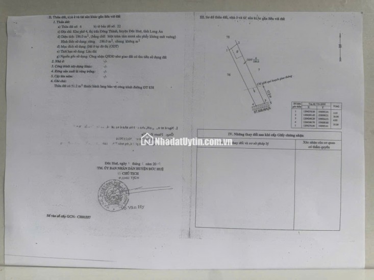 BÁN ĐẤT XÃ ĐỨC HUỆ - TÂY NINH MỚI. DT 10x80 SẴN SHR 4.5 TỶ. LH:0902414014
