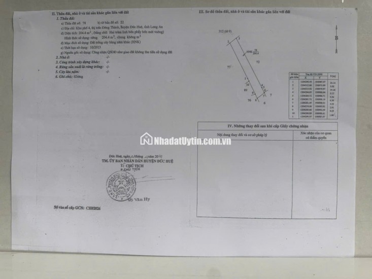 BÁN ĐẤT XÃ ĐỨC HUỆ - TÂY NINH MỚI. DT 10x80 SẴN SHR 4.5 TỶ. LH:0902414014