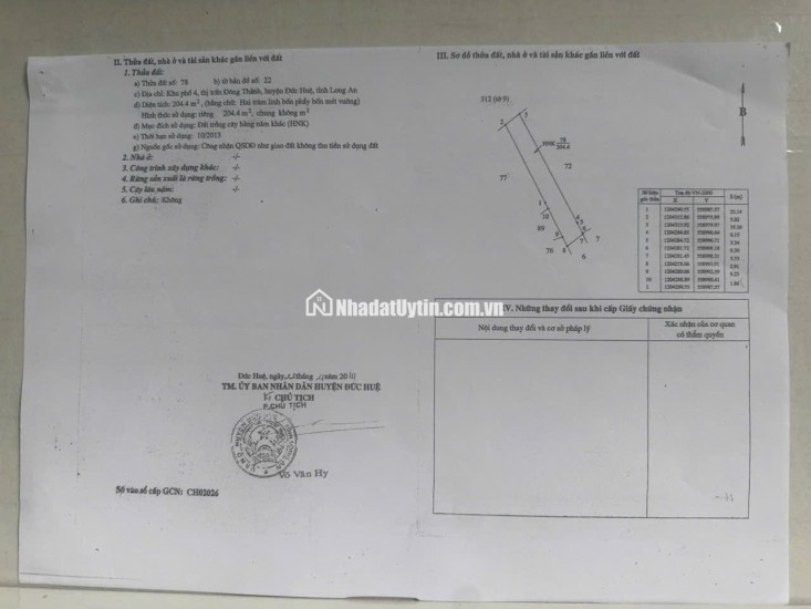 BÁN ĐẤT XÃ ĐỨC HUỆ - TÂY NINH MỚI. DT 10x80 SẴN SHR 4.5 TỶ. LH:0902414014